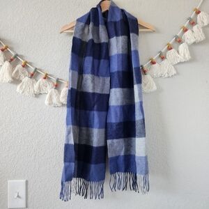 Classic Alpaca 100% Baby Alpaca Woven Buffalo Plaid Scarf Blue Winter Warm
